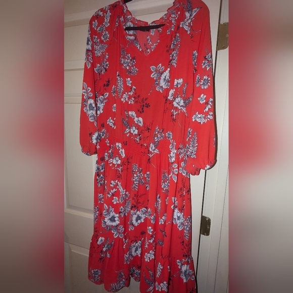 Talbots Red and White Midi Dress Classic and Chic - Picture 1 of 5